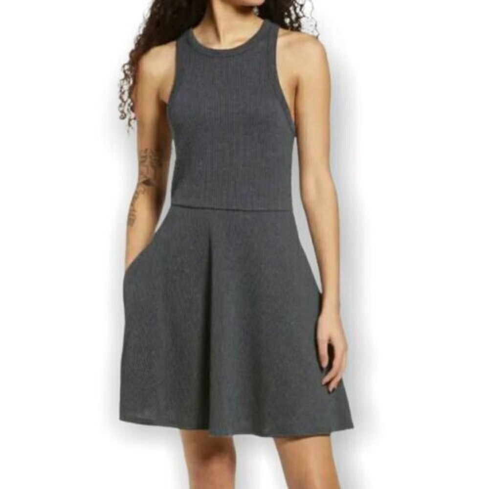 BP Women Ribbed Dress BNWOT Gray Racerback Skater Pockets